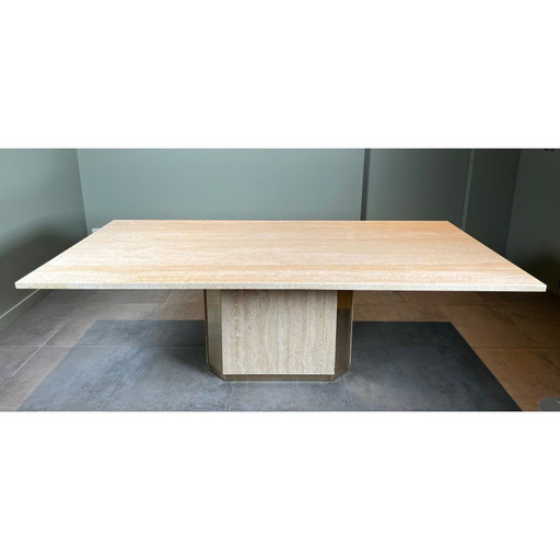 Vintage travertine and brass table, 1970