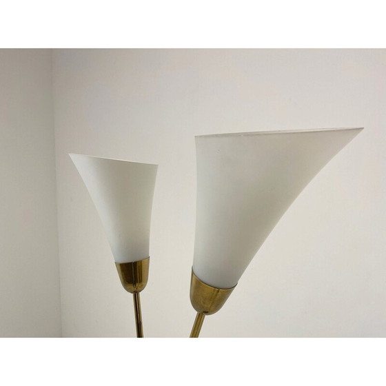 Image 1 of Mid century Art deco brass with patina and opaline glass floor lamp, 1930s