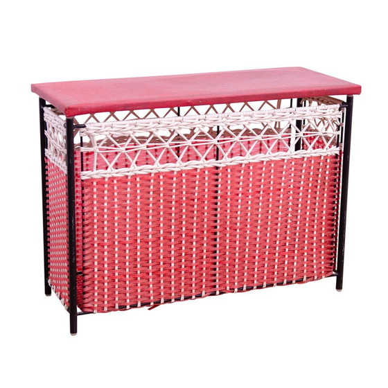 Image 1 of Cesto per la biancheria vintage in plastica e similpelle, Cecoslovacchia 1980