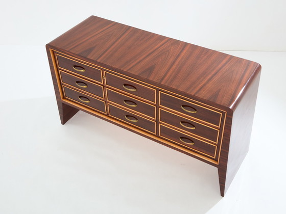 Image 1 of Paolo Buffa Rosewood Sycamore And Brass Chest Of Drawers 1940S