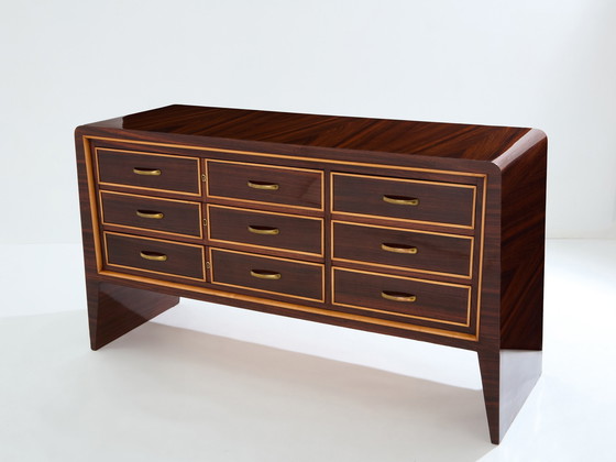 Image 1 of Paolo Buffa Rosewood Sycamore And Brass Chest Of Drawers 1940S