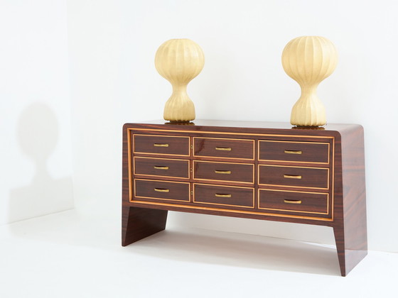 Image 1 of Paolo Buffa Rosewood Sycamore And Brass Chest Of Drawers 1940S