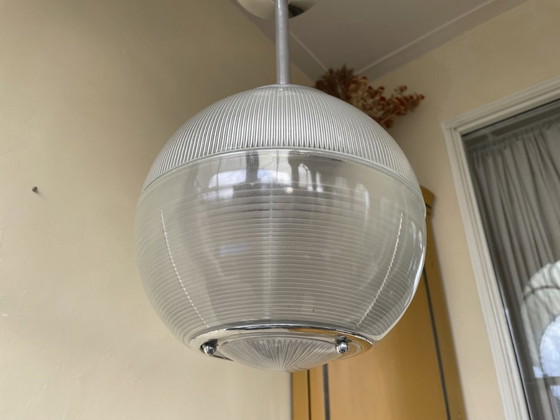 Image 1 of Lampada a sospensione anni '40 in vetro pressato Holophane francese