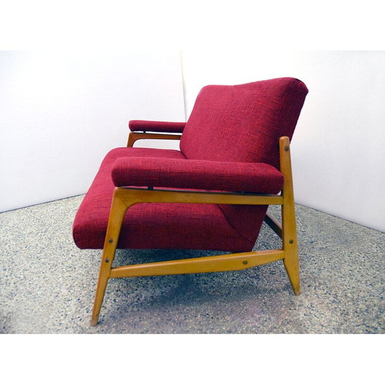 Image 1 of Pair of vintage armchairs in maple wood and fabric with 3-seater sofa, 1960