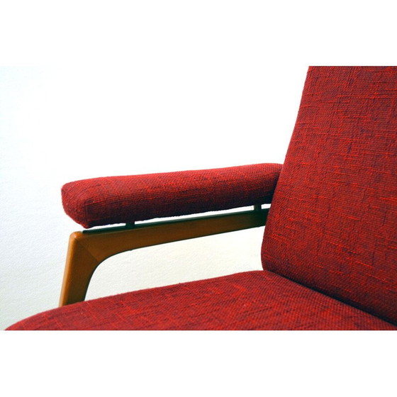 Image 1 of Pair of vintage armchairs in maple wood and fabric with 3-seater sofa, 1960