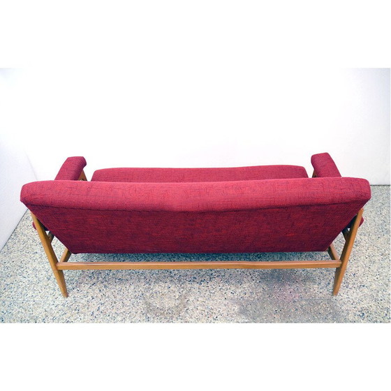 Image 1 of Pair of vintage armchairs in maple wood and fabric with 3-seater sofa, 1960