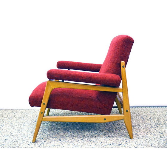 Image 1 of Pair of vintage armchairs in maple wood and fabric with 3-seater sofa, 1960