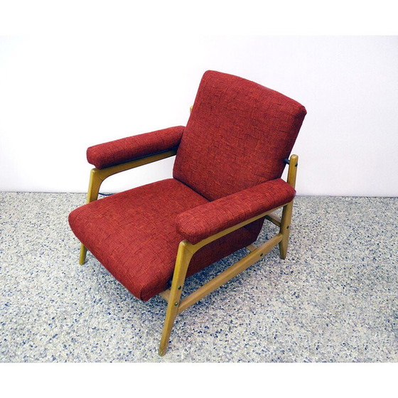 Image 1 of Pair of vintage armchairs in maple wood and fabric with 3-seater sofa, 1960