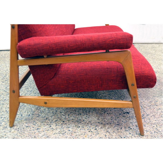 Image 1 of Pair of vintage armchairs in maple wood and fabric with 3-seater sofa, 1960