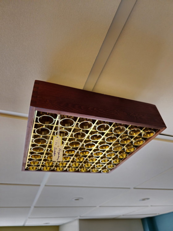 Image 1 of Lampada a sospensione vintage Alda, in buone condizioni vintage, con lievi tracce d&#39;uso. Dimensioni: L 28 x P 28 x A 6,8 cm.