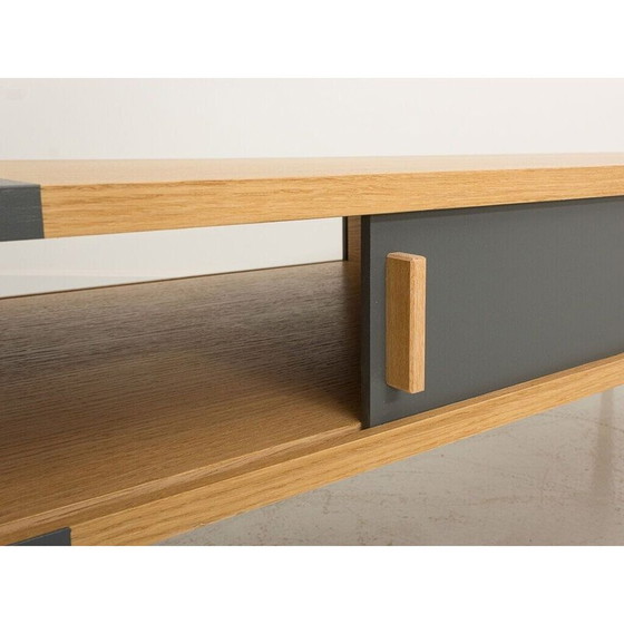 Image 1 of Vintage oak coffee table with 2 sliding doors, France