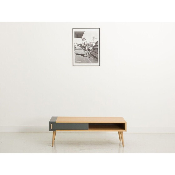 Image 1 of Vintage oak coffee table with 2 sliding doors, France