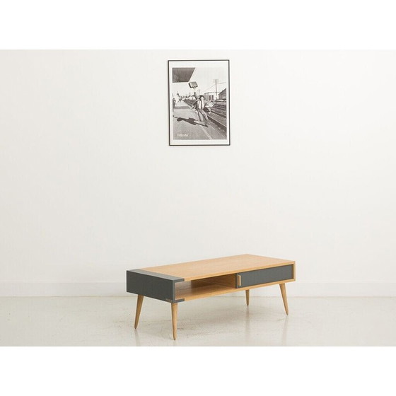 Image 1 of Vintage oak coffee table with 2 sliding doors, France