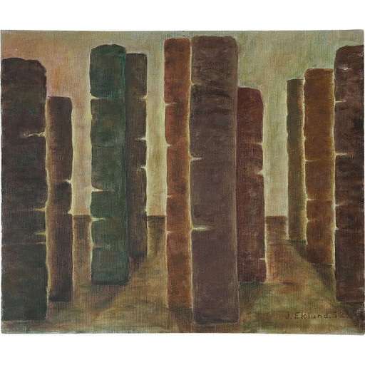 Óleo vintage sobre lienzo de J. Eklund, 1952