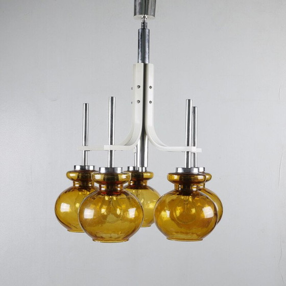 Image 1 of Lampadario vintage in vetro giallo e metallo, 1960