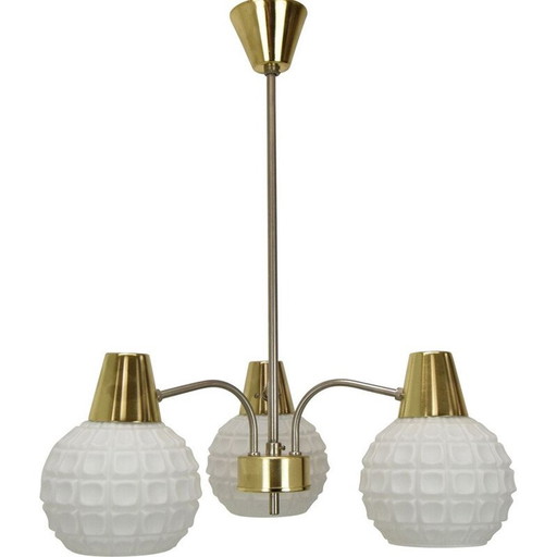 Vintage glass and brass chandelier by Kamenicky Senov, Czechoslovakia 1960
