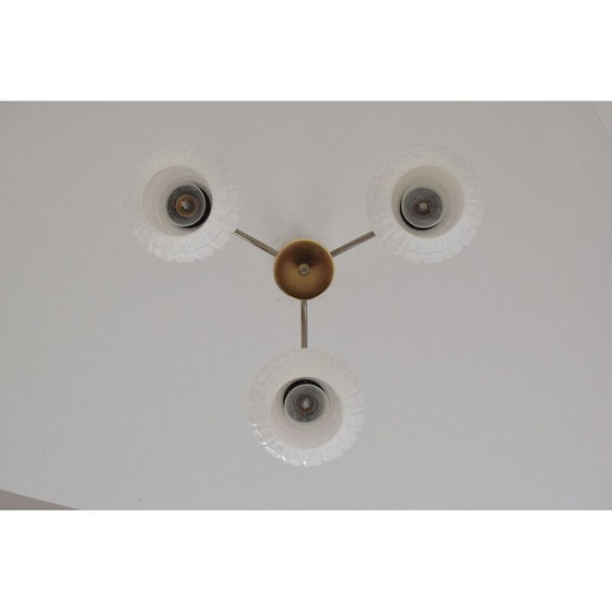 Image 1 of Vintage glass and brass chandelier by Kamenicky Senov, Czechoslovakia 1960