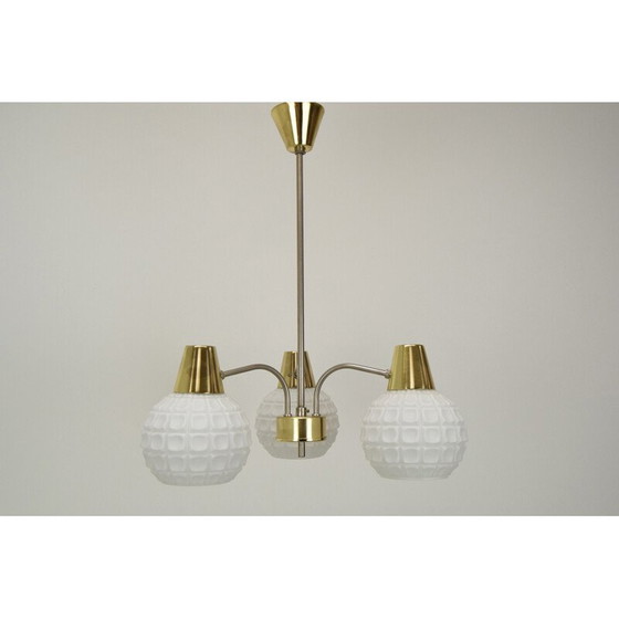 Image 1 of Vintage glass and brass chandelier by Kamenicky Senov, Czechoslovakia 1960