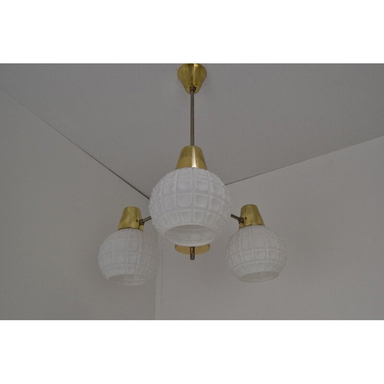 Image 1 of Vintage glass and brass chandelier by Kamenicky Senov, Czechoslovakia 1960