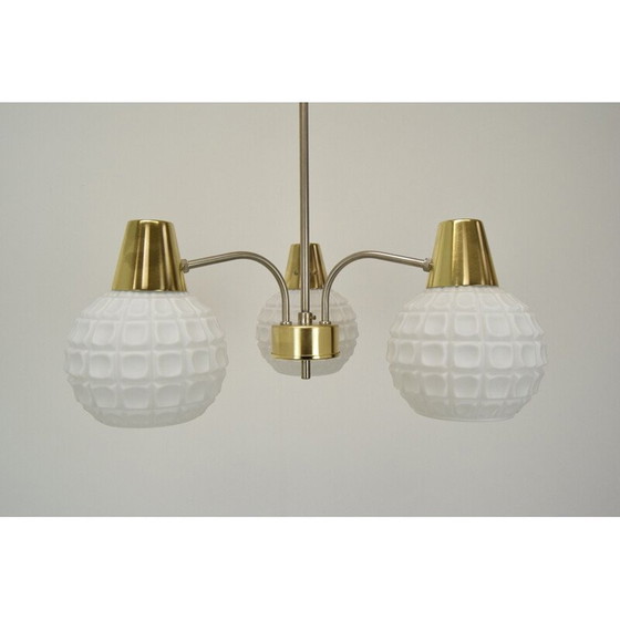 Image 1 of Vintage glass and brass chandelier by Kamenicky Senov, Czechoslovakia 1960