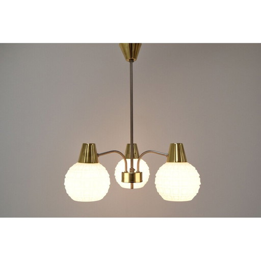 Vintage glass and brass chandelier by Kamenicky Senov, Czechoslovakia 1960