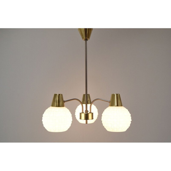 Image 1 of Vintage glass and brass chandelier by Kamenicky Senov, Czechoslovakia 1960