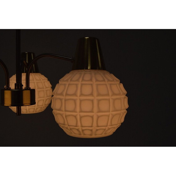 Image 1 of Vintage glass and brass chandelier by Kamenicky Senov, Czechoslovakia 1960