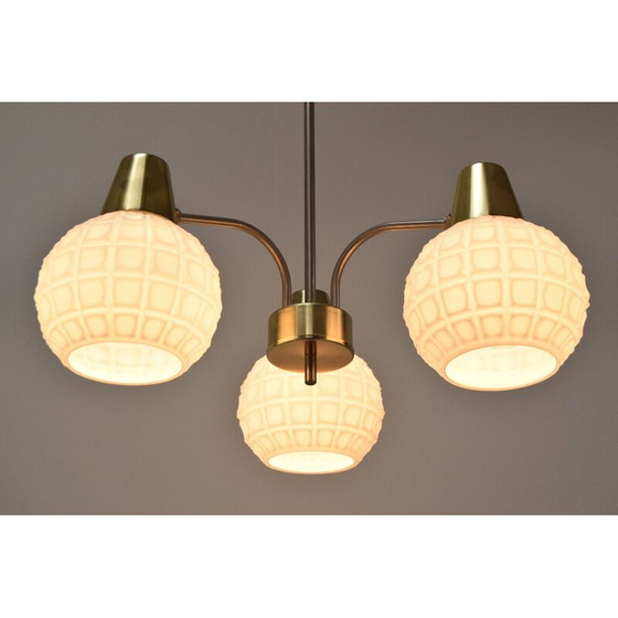 Image 1 of Vintage glass and brass chandelier by Kamenicky Senov, Czechoslovakia 1960