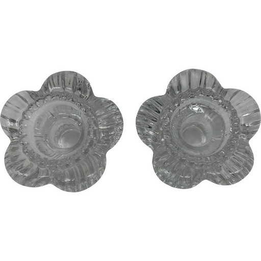 Pair of vintage flower crystal candlesticks by Pierre d'Avesn, 1950