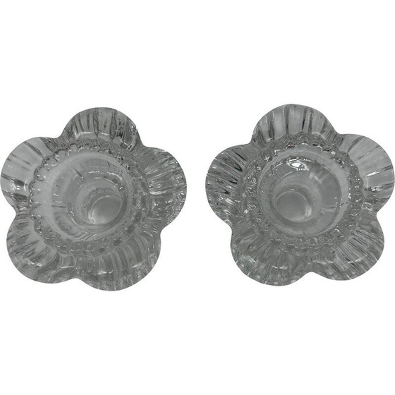 Image 1 of Pair of vintage flower crystal candlesticks by Pierre d'Avesn, 1950