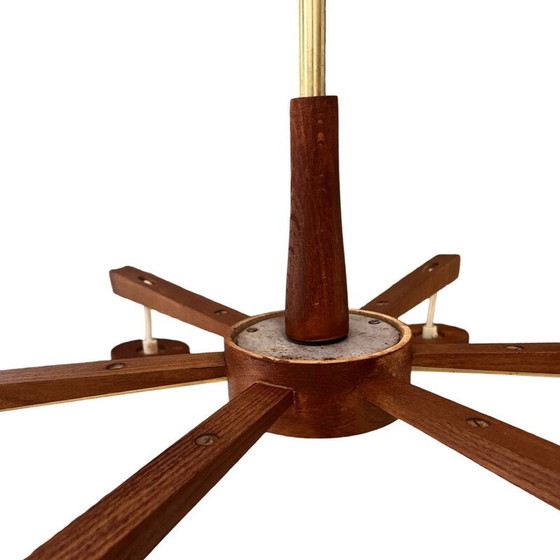Image 1 of Scandinavian vintage six-arm chandelier in teak wood, Denmark 1970s