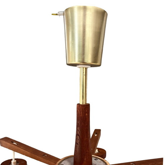 Image 1 of Scandinavian vintage six-arm chandelier in teak wood, Denmark 1970s