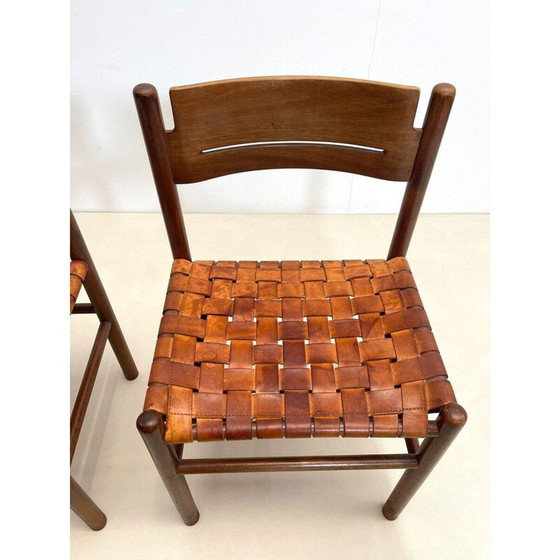 Image 1 of Set di 4 sedie vintage in legno e pelle, Italia 1960