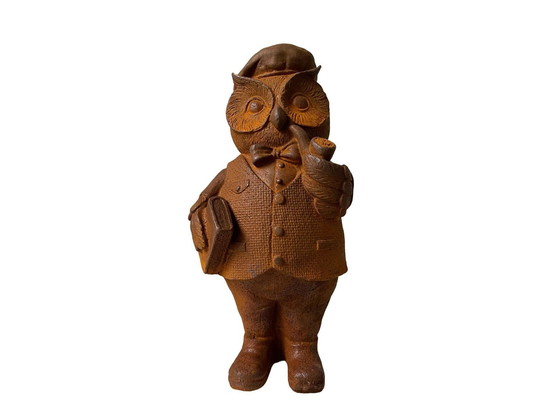 Image 1 of Cast Iron Owl With Pipe And Book Statue