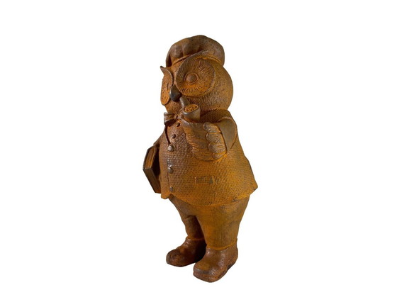 Image 1 of Cast Iron Owl With Pipe And Book Statue