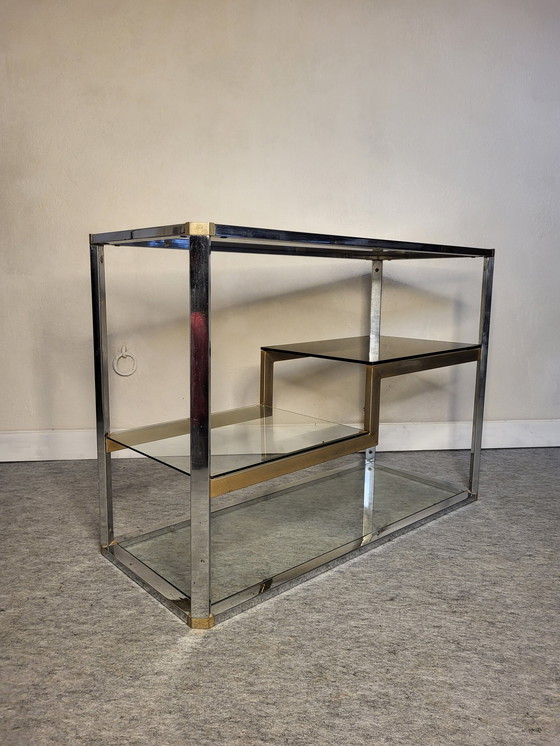 Image 1 of Display Shelf 70's Metal & Smoked Glass