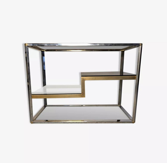 Image 1 of Display Shelf 70's Metal & Smoked Glass