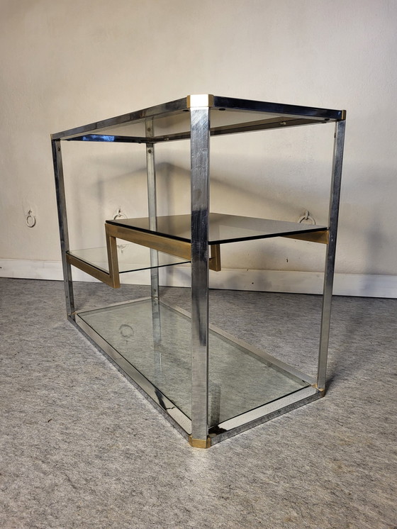 Image 1 of Display Shelf 70's Metal & Smoked Glass