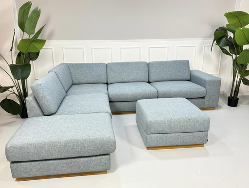 Bolia Sepia Sofa Designer Blue Fabric Couch 5 Seater + Stool