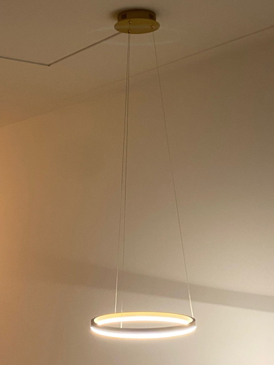 Image 1 of Circular gold pendant lamp by Rietveld Licht (dimmable without dimmer)