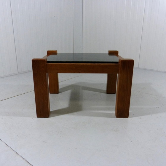 Image 1 of Brutalist coffee table side table in oak & natural stone