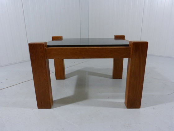 Image 1 of Brutalist coffee table side table in oak & natural stone