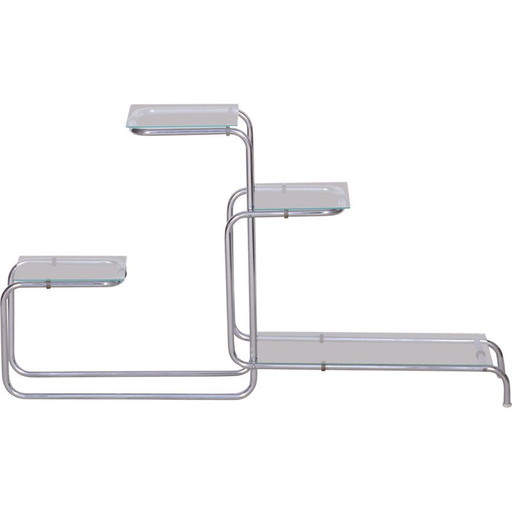 Vintage chrome and glass flower stand, Czechia 1930s