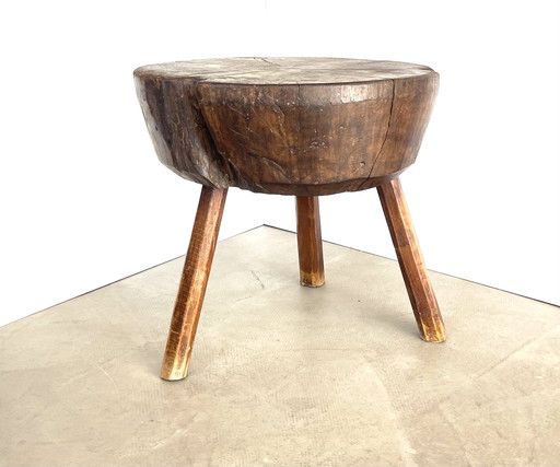 Large Brutalist Solid Oak Side or Coffee Table 