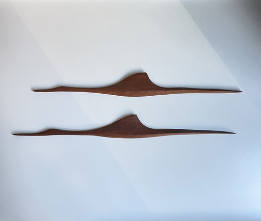 2 X Scandinavian Design Wall Bird Wall Decoration Made From Teak