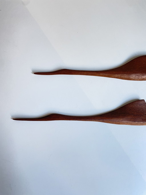 2 X Scandinavian Design Wall Bird Wall Decoration Made From Teak