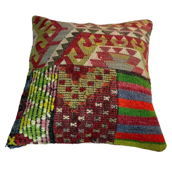 Image 1 of Fodera per cuscino patchwork Kilim turco vintage 45 x 45 cm