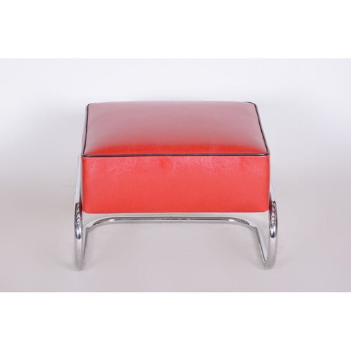 Vintage red leather Slezák footrest, 1930s