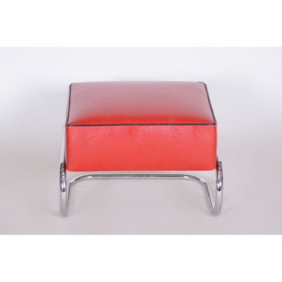 Image 1 of Vintage red leather Slezák footrest, 1930s
