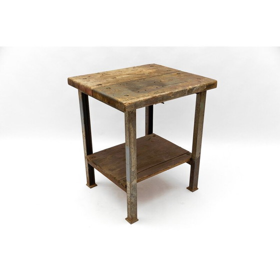 Image 1 of Vintage Art Deco industrial work table in steel and wood, 1940